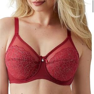 Wacoal Red Lace Underwire Bra with Floral Sheer Cups